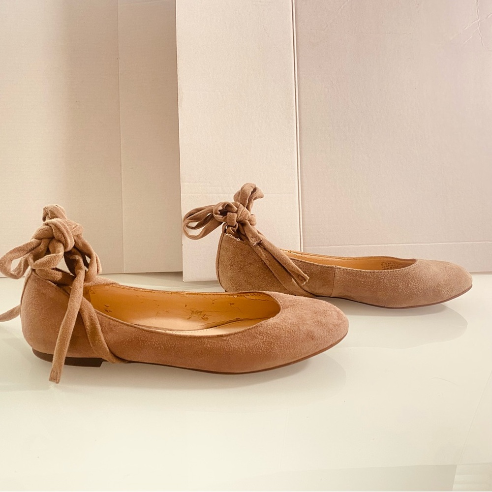 Jessica Simpson Tan Suede Ballet Flats Size 61/2M Straps Comfy Round Toe Ballet - Picture 4 of 12
